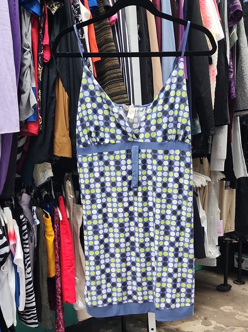 Polka Dot Slip Dress - Blue & Green